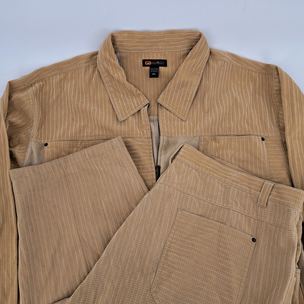 GODBODY 5XL Beige Patchwork Corduroy Fleece 2 Piece Jacket Pants Set Men
